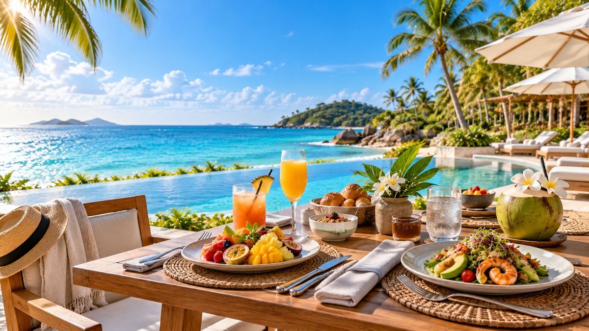 Travel photography of all-inclusive resort dining.