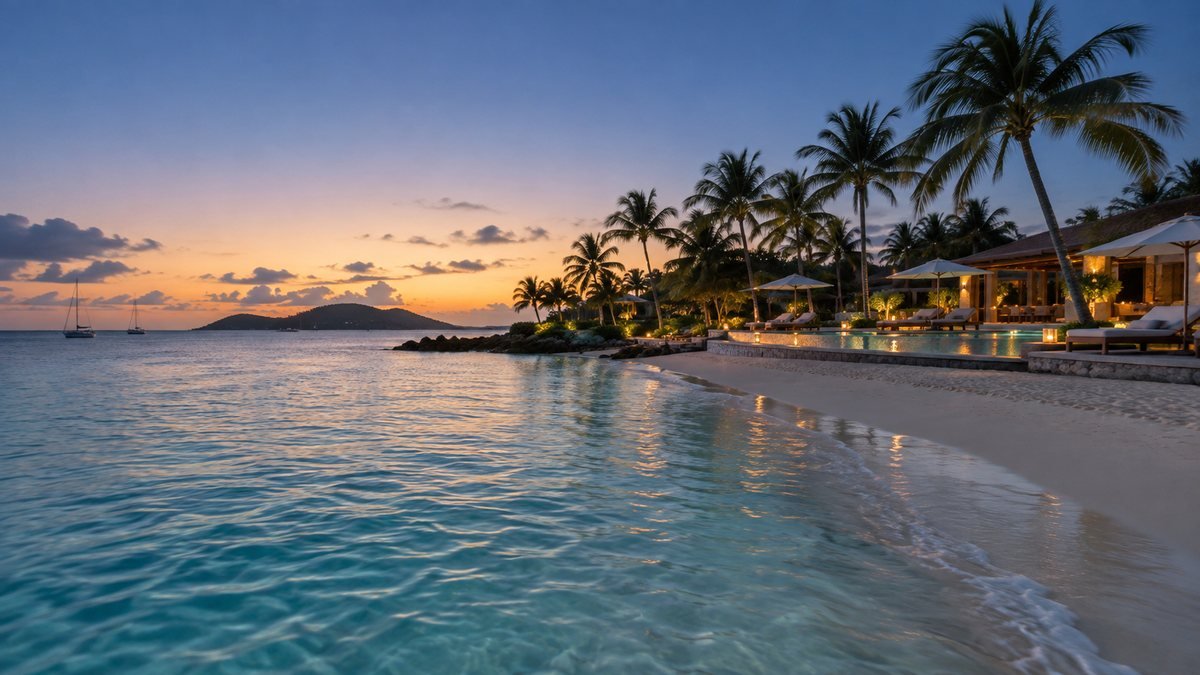 Travel photography of a Caribbean resort coast.